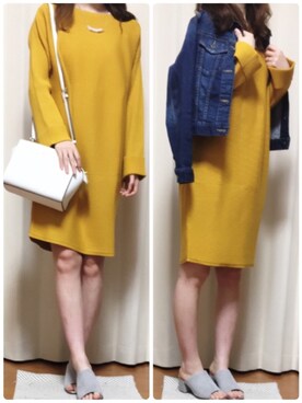 「ベルイエロー」｜「アイテム（その他アウター）」を使った、m.manaさん（レディース・162cm）の春コーディネート