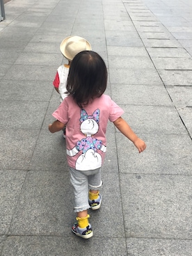 「Belle Maison（ベルメゾン）のアイテム（Tシャツ/カットソー、ピンク系）」を使った、Maki_OldSchoolさん（レディース）の秋コーディネート