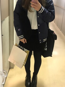 「Champion（チャンピオン）のアイテム（ブルゾン）」を使った、tさん（レディース・157cm）の冬コーディネート
