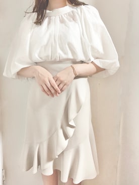 「SNIDEL（スナイデル）のボリュームシアーブラウス（シャツ/ブラウス）」を使った、tさん（レディース・157cm）の夏コーディネート