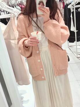 「mystic（ミスティック）のアイテム（カーディガン/ボレロ、オレンジ系）」を使った、_hayii_さん（レディース・163cm）の春コーディネート