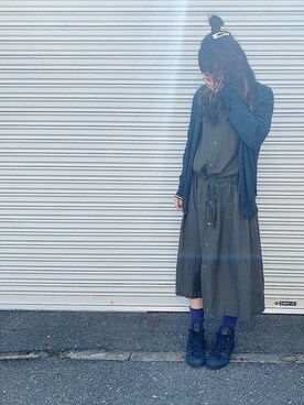 「靴下チラ見せ」｜「アイテム（ワンピース/ドレス）」を使った、みさん（レディース・155cm）の冬コーディネート