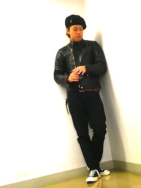 「CALEE（キャリー）のアイテム（ライダースジャケット）」を使った、Yさん（メンズ・178cm）の冬コーディネート