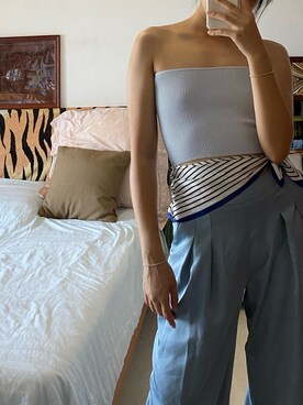 「アイテム（チューブトップ、ブルー系）」を使った、cheesemangoさん（レディース・172cm）の秋コーディネート