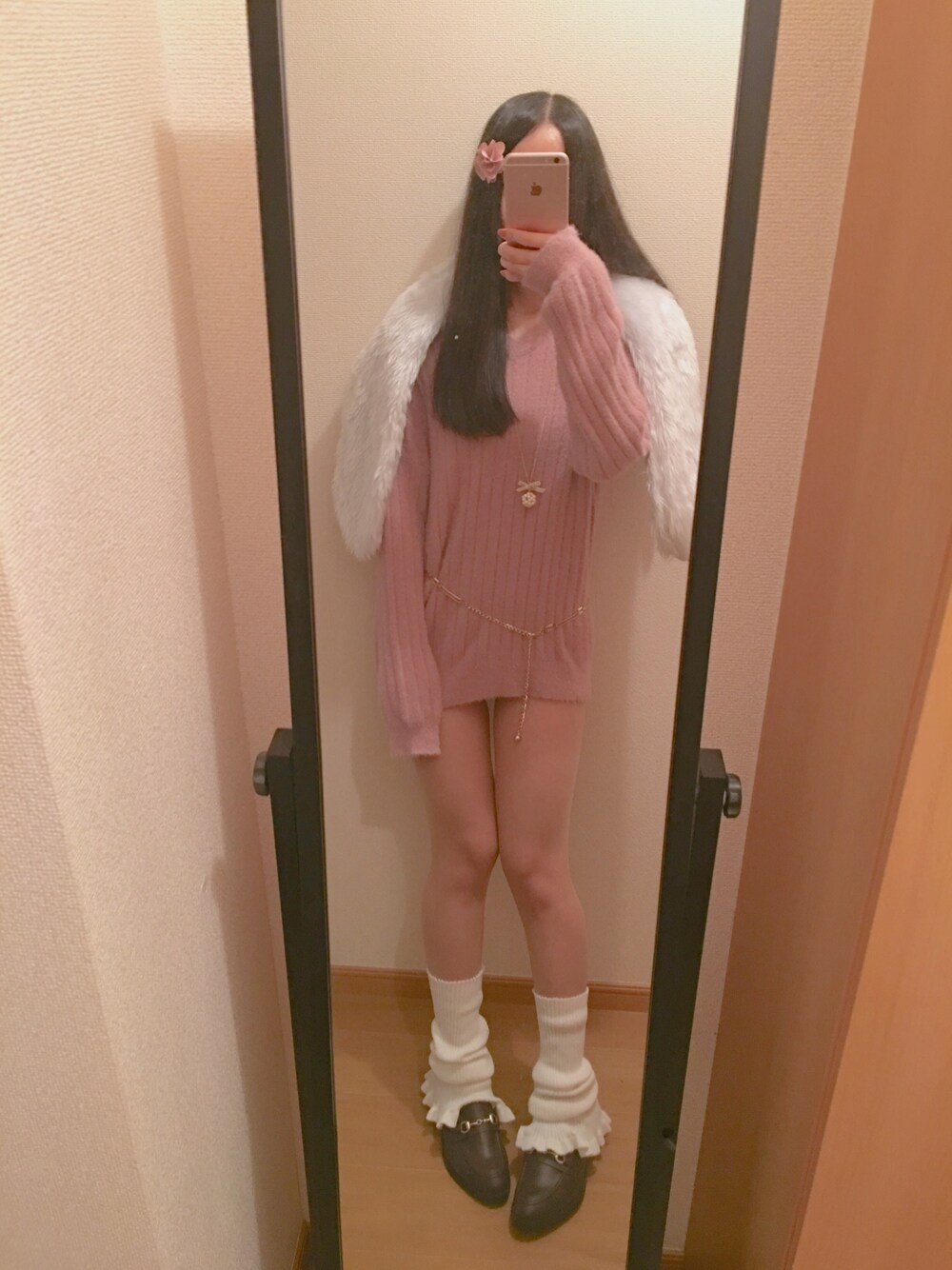 「うさみみ、たれみみ、うさぎ、エンジェル、天使、ピンクパープル、シャギーニット、ふわふわ、ルーズ、みにみに」｜「うさみみ天使ぃのアイテム（その他、ピンク系）」を使った、たれみみコさん（レディース・155cm）の秋コーディネートの1枚目の写真