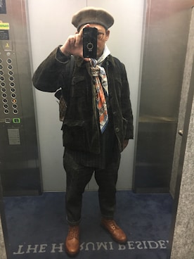 「ハンティングジャケット」｜「アイテム（ハンチング/ベレー帽）」を使った、DRGNさん（メンズ・170cm）の秋コーディネート