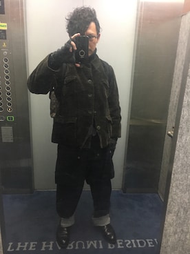 「ハンティングジャケット」｜「アイテム（オールインワン・サロペット）」を使った、DRGNさん（メンズ・170cm）の冬コーディネート