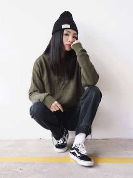 「fuct（ファクト）のアイテム（帽子）」を使った、Annie hさん（レディース・163cm）の冬コーディネート