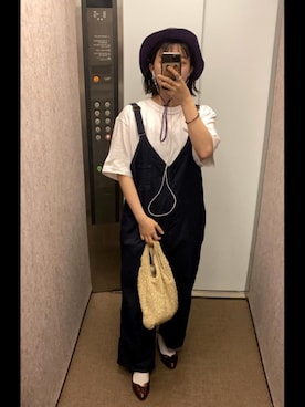 「サファリハット」｜「アイテム（オールインワン・サロペット）」を使った、愛蘭乃さん（レディース・156cm）の夏コーディネート