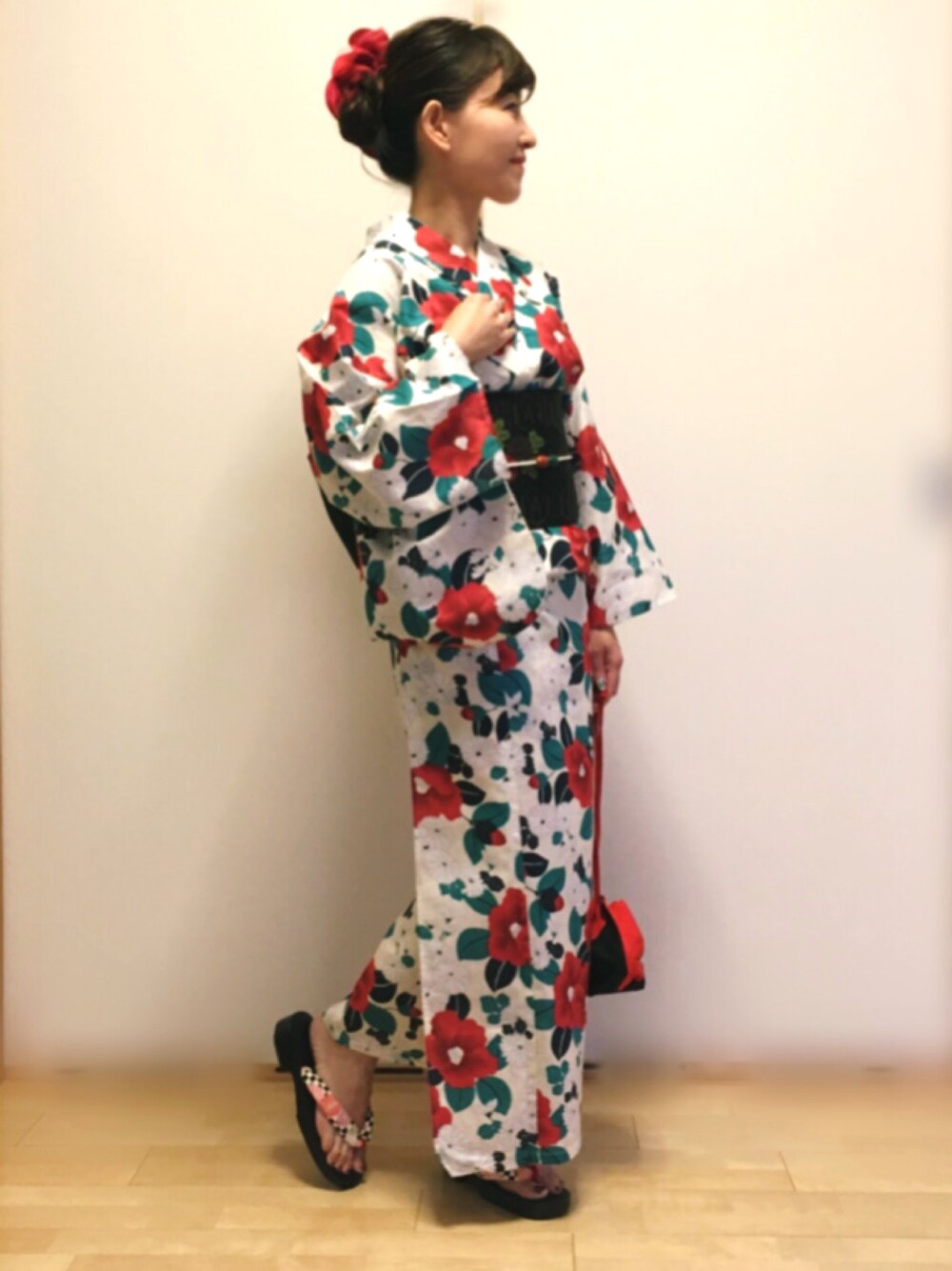 「浴衣、再投稿、夏、花火大会、低身長、ごめんなさい、繋」｜「後ろ姿のアイテム（浴衣、ホワイト系）」を使った、U.さん（レディース・152cm）の夏コーディネートの1枚目の写真