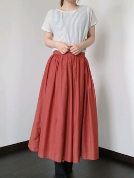 「ストライプトップス」｜ぐみ@ﾈｺﾄﾄﾓﾆさん（レディース・152cm）の夏コーディネート