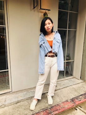 「LOVFEE（ラッフィ）のアイテム（ジャケット/アウター）」を使った、Winnie Hsuさん（レディース・154cm）の春コーディネート