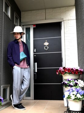 「HARE（ハレ）の２タックワイドパンツ(HARE)（その他パンツ）」を使った、ぼーりーさん（メンズ・178cm）の春コーディネート