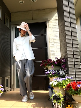 「HARE（ハレ）の２タックワイドパンツ(HARE)（その他パンツ）」を使った、ぼーりーさん（メンズ・178cm）の春コーディネート