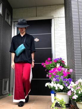 「スリッパ」｜「アイテム（その他）」を使った、ぼーりーさん（メンズ・178cm）の夏コーディネート