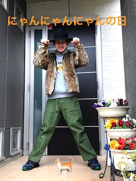 「猫」｜「アイテム（ブルゾン）」を使った、ぼーりーさん（メンズ・178cm）の冬コーディネート