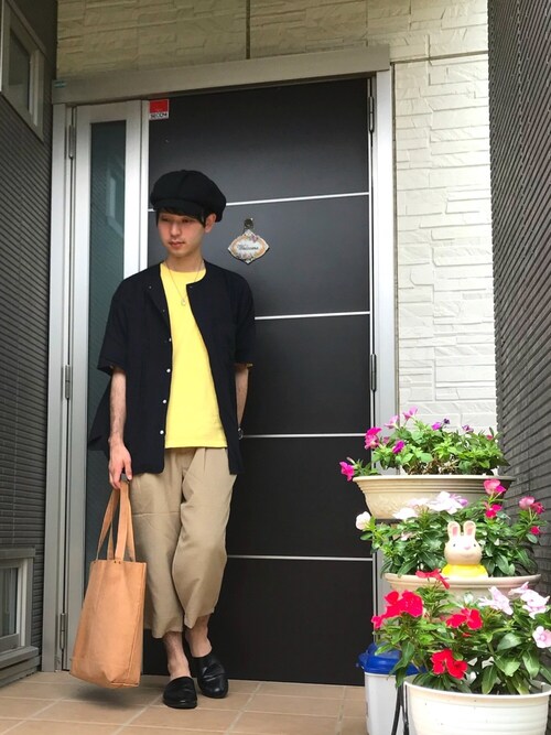 ぼーりー is wearing RAGEBLUE "ノーカラーボタンシャツ5分袖/798436"
