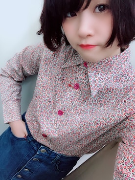「古着屋さんのアイテム（シャツ/ブラウス、レッド系）」を使った、おちいさん（レディース・154cm）の春コーディネート
