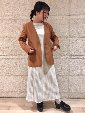 「coen（コーエン）のアイテム（ノーカラージャケット）」を使った、coen   こなさん（レディース・150cm）の冬コーディネート