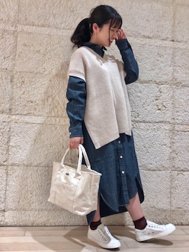 「coenスタッフスタイリング」｜「アイテム（シャツワンピース）」を使った、coen   こなさん（レディース・150cm）の春コーディネート