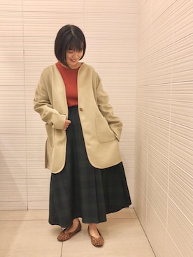 「coen（コーエン）のアイテム（ノーカラージャケット）」を使った、coen   こなさん（レディース・150cm）の秋コーディネート