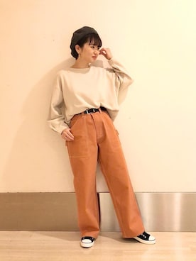 「アイテム（チノパンツ、レッド系）」を使った、coen   こなさん（レディース・151cm）の冬コーディネート