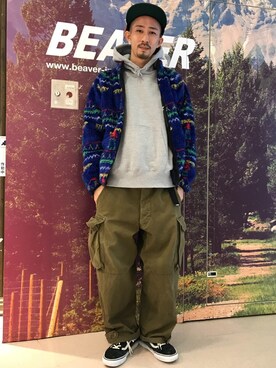 「MANASTASH（マナスタッシュ）のアイテム（キャップ）」を使った、Junpei  Fukadaさん（メンズ・170cm）の冬コーディネート