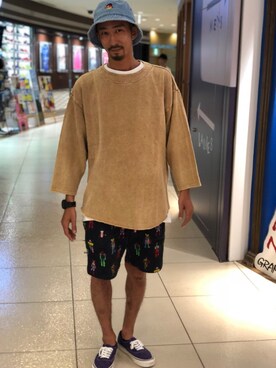 「BEAVER ORIGINAL（ビーバーオリジナル）のアイテム（帽子）」を使った、Junpei  Fukadaさん（メンズ・170cm）の夏コーディネート