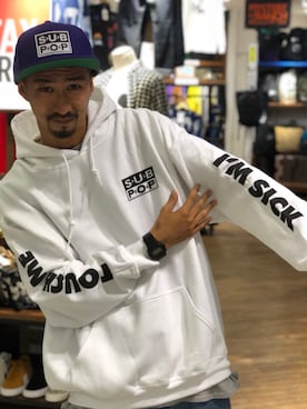 「SUB POP（サブポップ）のアイテム（キャップ）」を使った、Junpei  Fukadaさん（メンズ・170cm）の秋コーディネート