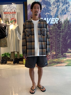「MANASTASH（マナスタッシュ）のMANASTASH/マナスタッシュ　HEMP SHORTS for BEAVER ヘンプショーツフォービーバー（その他パンツ）」を使った、Junpei  Fukadaさん（メンズ・170cm）の夏コーディネート