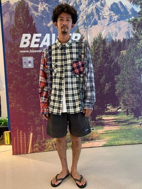 「MANASTASH（マナスタッシュ）のMANASTASH/マナスタッシュ　HEMP SHORTS for BEAVER ヘンプショーツフォービーバー（その他パンツ）」を使った、Junpei  Fukadaさん（メンズ・170cm）の秋コーディネート