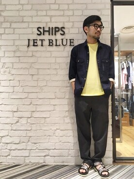 「SHIPS JET BLUE（シップスジェットブルー）のアイテム（サンダル）」を使った、横山さん（メンズ・175cm）の春コーディネート