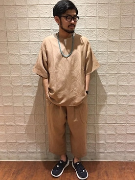 「SHIPS JET BLUE（シップスジェットブルー）のアイテム（サンダル）」を使った、横山さん（メンズ・175cm）の春コーディネート