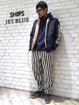「SHIPS JET BLUE（シップスジェットブルー）のアイテム（ナイロンジャケット）」を使った、横山さん（メンズ・175cm）の冬コーディネート