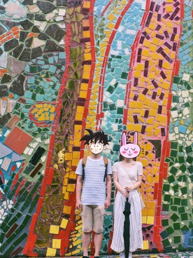 「w closet（ダブルクローゼット）のアイテム（サロペット/オーバーオール、ホワイト系）」を使った、效忠Aliceさん（レディース・160cm）の夏コーディネート