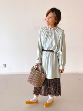 「シャツワンピ」｜「アイテム（チュニック）」を使った、mo-chanさん（レディース・161cm）の春コーディネート