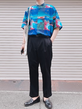 「SENSE OF PLACE by URBAN RESEARCH（センスオブプレイスバイアーバンリサーチ）の【別注】ナガイヒロシ×SENSE OF PLACE　バンドカラーシャツ（シャツ/ブラウス、ブルー系）」を使った、hasuさん（メンズ・175cm）の秋コーディネート