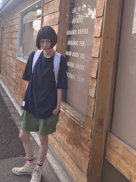 「Asrabbit（エーズラビット）のアイテム（トップス）」を使った、鈴石 風さん（レディース・155cm）の夏コーディネート
