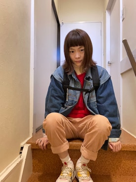 「GU（ジーユー）のアイテム（バックパック/リュック）」を使った、鈴石 風さん（レディース・156cm）の秋コーディネート