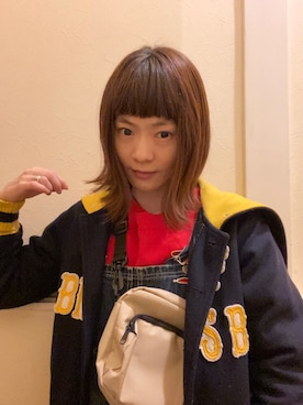 「BEAMS BOY（ビームスボーイ）のアイテム（スタジャン）」を使った、鈴石 風さん（レディース・156cm）の冬コーディネート