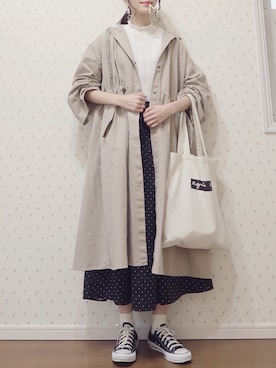 「KBF（ケイビーエフ）のBIGフーディコート（その他アウター）」を使った、MAYUKOさん（レディース・163cm）の春コーディネート