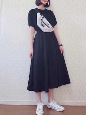 「DHOLIC（ディーホリック）のウエストマーク半袖スウェットワンピース（ワンピース）」を使った、MAYUKOさん（レディース・163cm）の夏コーディネート