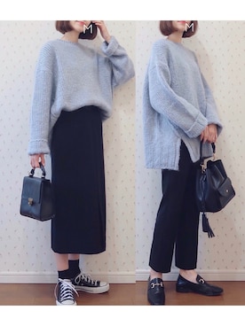 「select MOCA（セレクトモカ）の柔らかく履きやすいフェイクレザーゴールドビット付きローファー（ローファー）」を使った、MAYUKOさん（レディース・163cm）の秋コーディネート