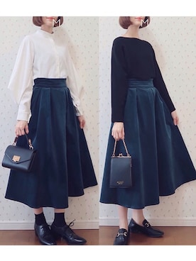 「select MOCA（セレクトモカ）の柔らかく履きやすいフェイクレザーゴールドビット付きローファー（ローファー）」を使った、MAYUKOさん（レディース・163cm）の冬コーディネート