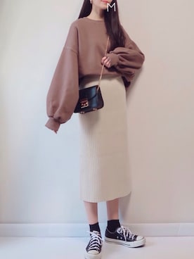「DHOLIC（ディーホリック）のアイテム（スウェット）」を使った、MAYUKOさん（レディース・163cm）の冬コーディネート