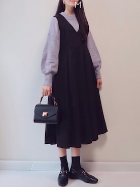 「select MOCA（セレクトモカ）の柔らかく履きやすいフェイクレザーゴールドビット付きローファー（ローファー）」を使った、MAYUKOさん（レディース・163cm）の冬コーディネート