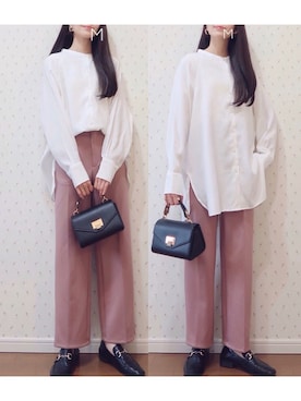 「select MOCA（セレクトモカ）の柔らかく履きやすいフェイクレザーゴールドビット付きローファー（ローファー）」を使った、MAYUKOさん（レディース・163cm）の冬コーディネート