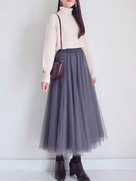 MAYUKOさんの「[低身長サイズ有]チュールロングスカート」を使ったコーディネート