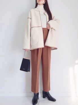 「秋のカフェオレコーデ」｜「アイテム（ムートンコート）」を使った、MAYUKOさん（レディース・163cm）の秋コーディネート