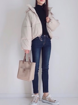 「fifth（フィフス）の中綿ショートダウンコート（ダウンジャケット/コート）」を使った、MAYUKOさん（レディース・163cm）の秋コーディネート